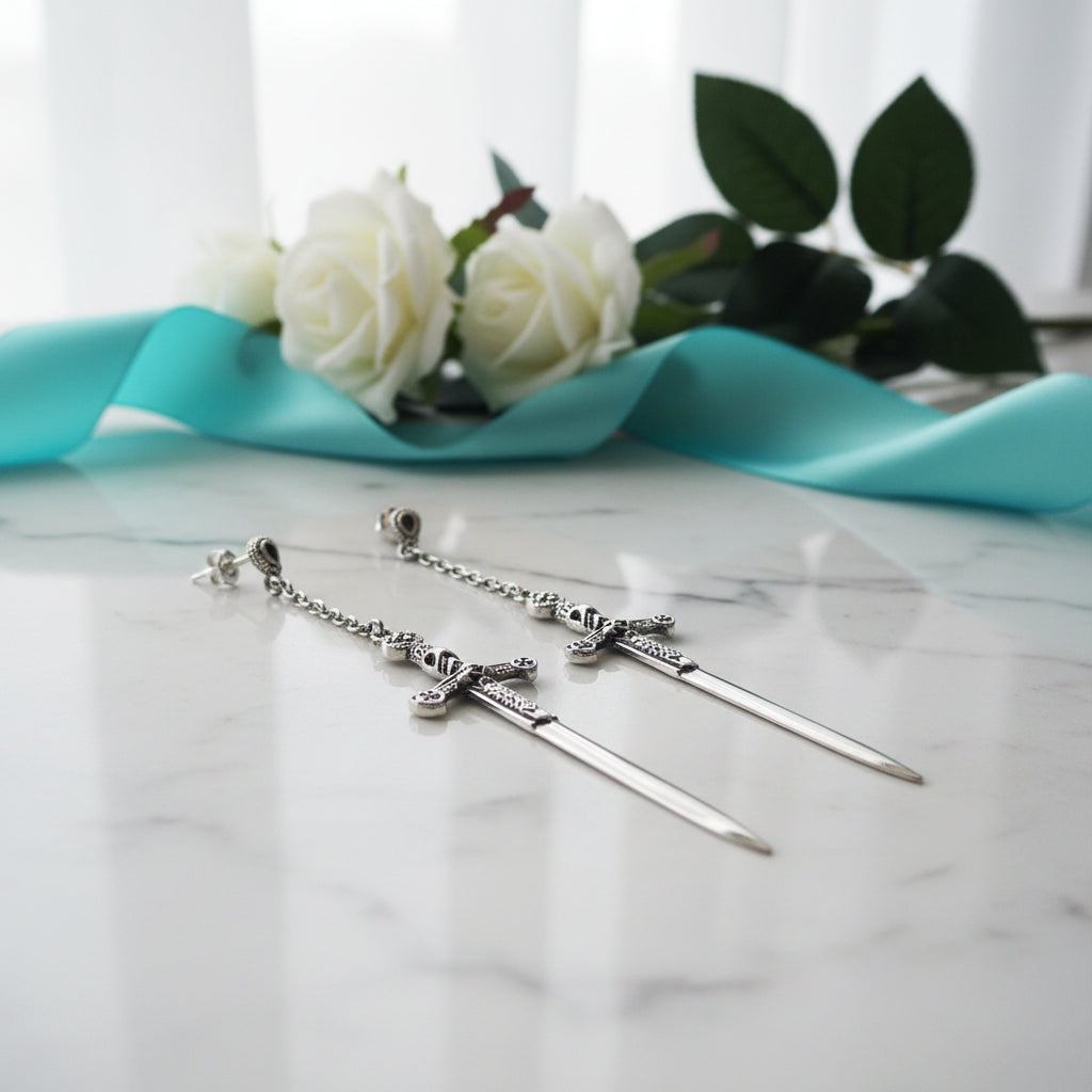 Ornamented Sword Diamond Option Drop Earrings - Evani Naomi Jewelry