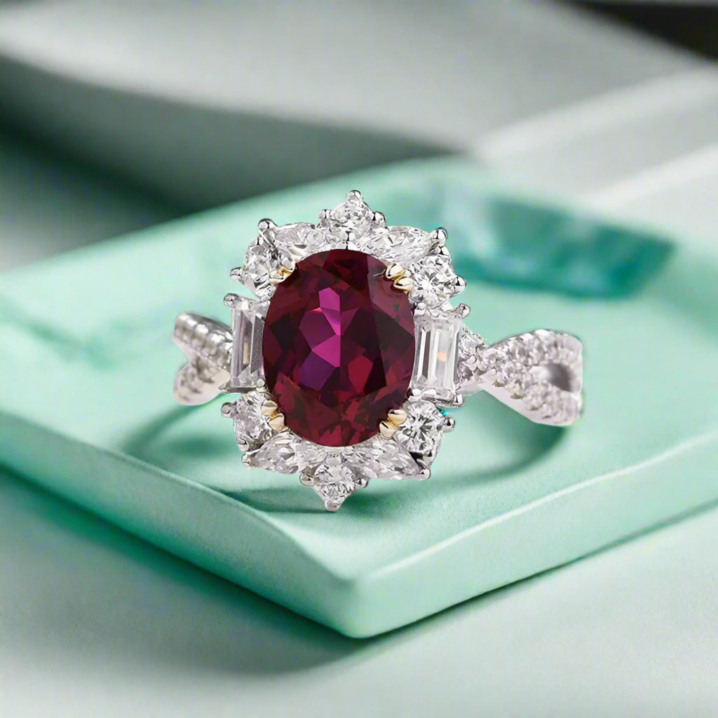 Oval Cut 1.0 ct Ruby Vintage Style Twisted Engagement Ring-Evani Naomi Jewelry