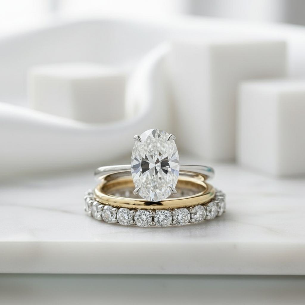 3.5ct Oval Cut Diamond 3-Pieces Bridal Set-Evani Jewelry