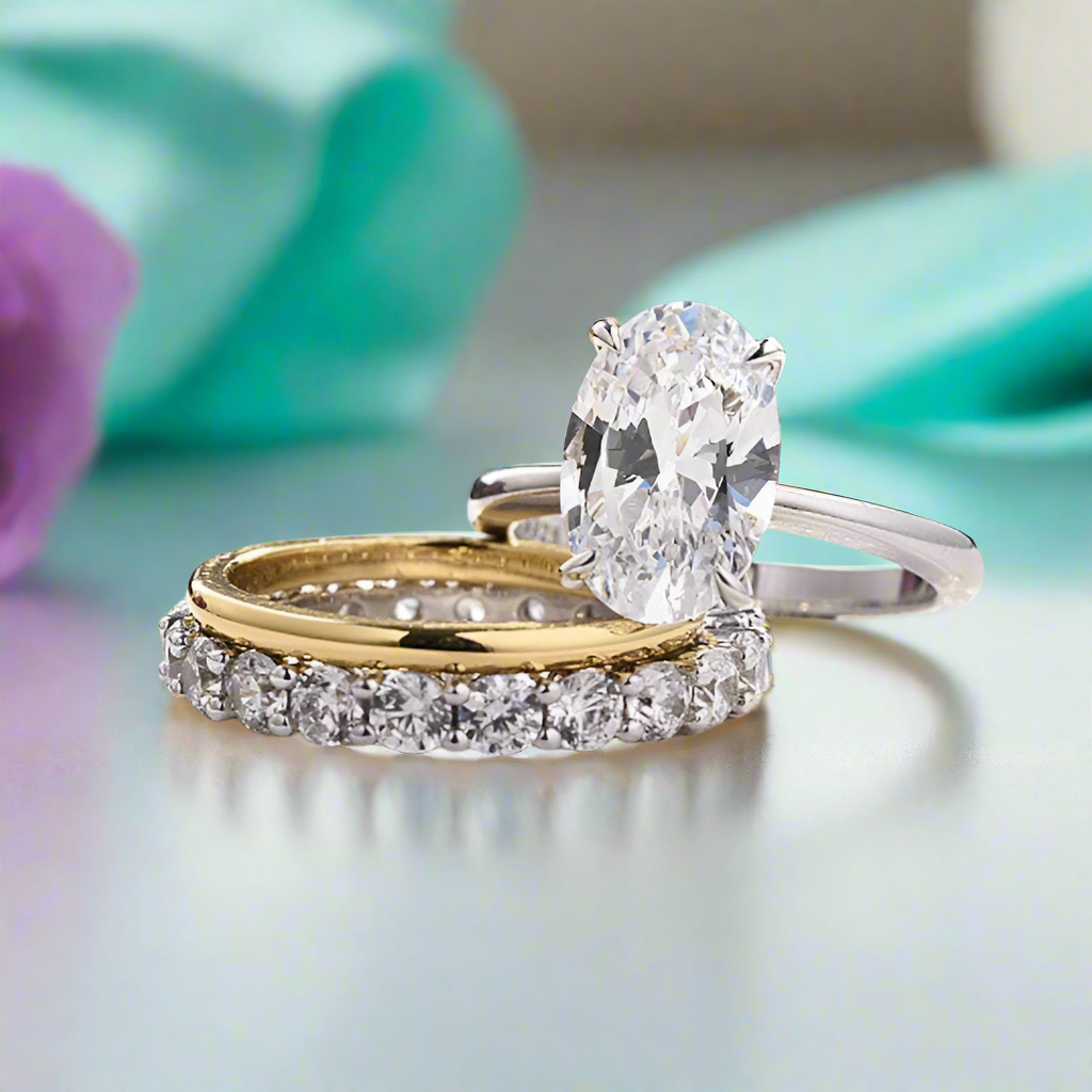 Oval Cut 3.5 ct Diamond 3-Pieces Bridal Set-Evani Naomi Jewelry
