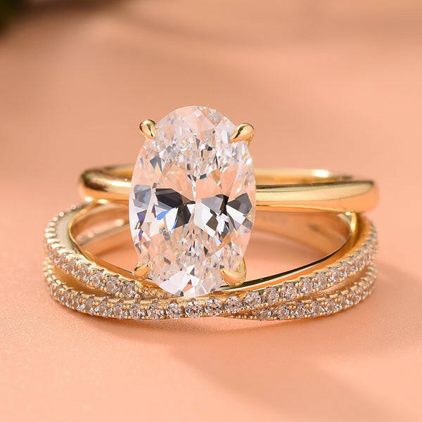 Oval Cut 3.5 ct Diamond Yellow Gold Bridal Set-Evani Naomi Jewelry