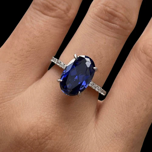 Oval Cut 3.5ct Blue Sapphire Diamond White Gold Engagement Ring-Evani Naomi Jewelry