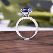 Oval Cut 3.5ct Blue Sapphire Diamond White Gold Engagement Ring-Evani Naomi Jewelry
