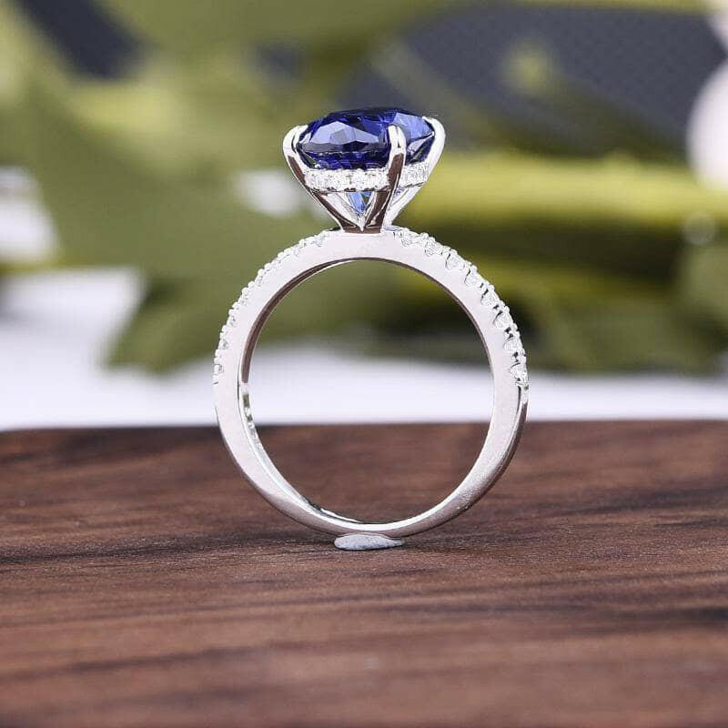 Oval Cut 3.5ct Blue Sapphire Diamond White Gold Engagement Ring-Evani Naomi Jewelry