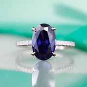 Oval Cut 3.5ct Blue Sapphire Diamond White Gold Engagement Ring-Evani Naomi Jewelry