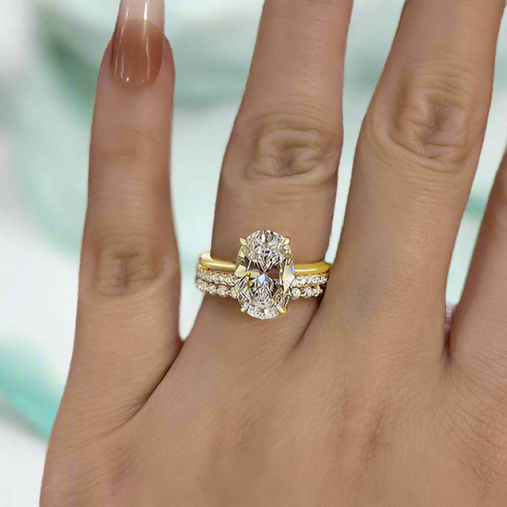 Oval Cut 3.5ct Diamond 3 Pieces Yellow Gold Bridal Set-Evani Naomi Jewelry