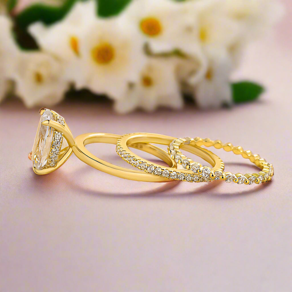 Oval Cut 3.5ct Diamond 3 Pieces Yellow Gold Bridal Set-Evani Naomi Jewelry
