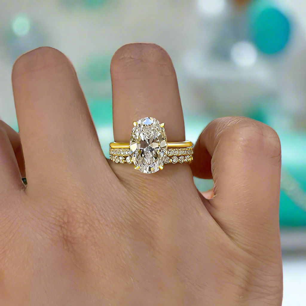 Oval Cut 3.5ct Diamond 3 Pieces Yellow Gold Bridal Set-Evani Naomi Jewelry