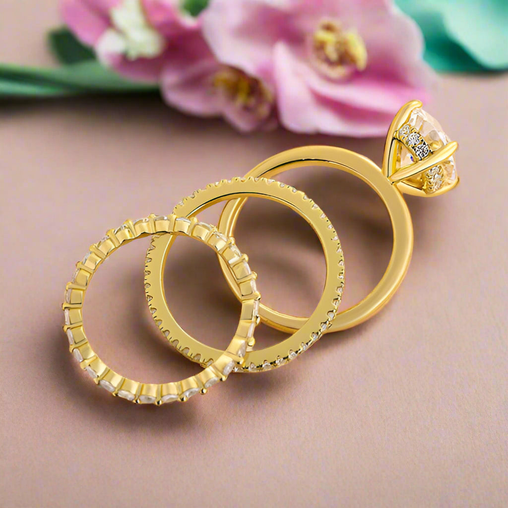 Oval Cut 3.5ct Diamond 3 Pieces Yellow Gold Bridal Set-Evani Naomi Jewelry