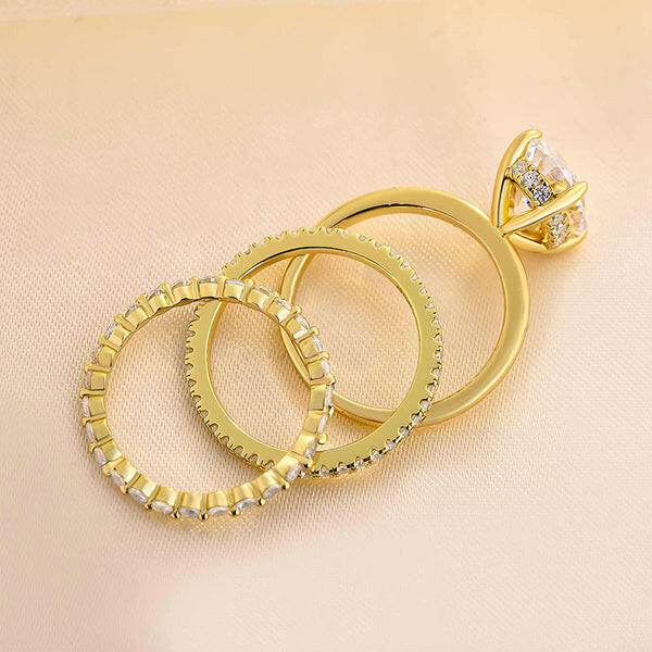 Oval Cut 3.5ct Diamond 3 Pieces Yellow Gold Bridal Set-Evani Naomi Jewelry