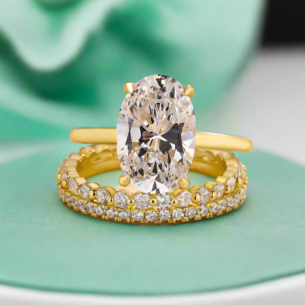 Oval Cut 3.5ct Diamond 3 Pieces Yellow Gold Bridal Set-Evani Naomi Jewelry