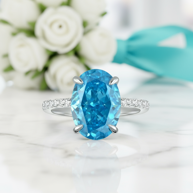 Oval Cut 3.5ct Light Aquamarine Engagement Ring-Evani Jewelry