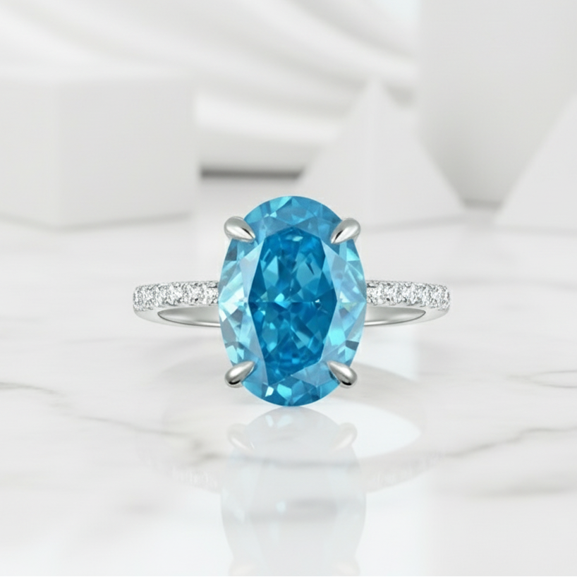 Oval Cut 3.5ct Light Aquamarine Engagement Ring-Evani Jewelry