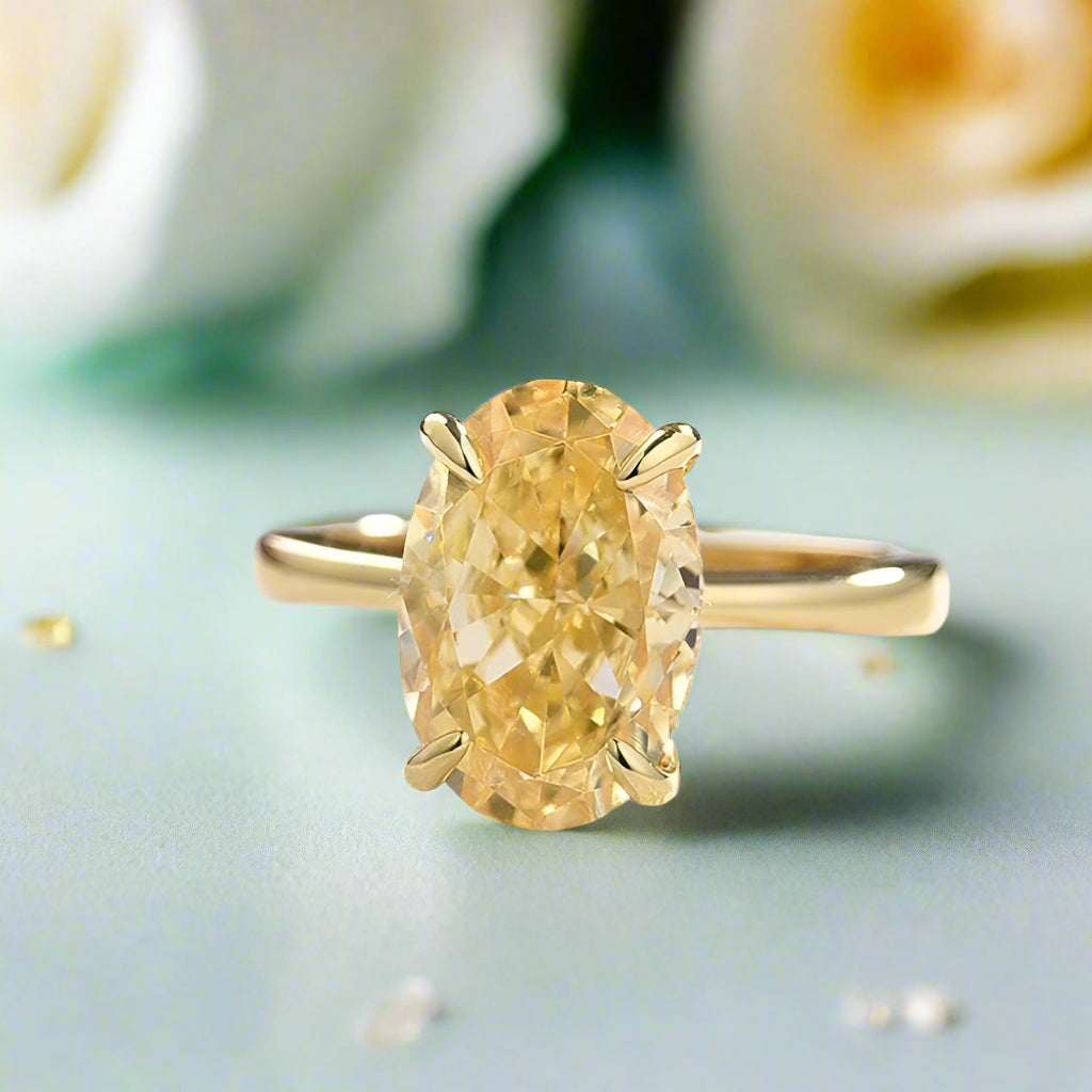 Oval Cut 3.5ct Yellow Diamond Yellow Gold Engagement Ring-Evani Naomi Jewelry
