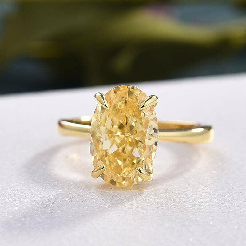 Oval Cut 3.5ct Yellow Diamond Yellow Gold Engagement Ring-Evani Naomi Jewelry