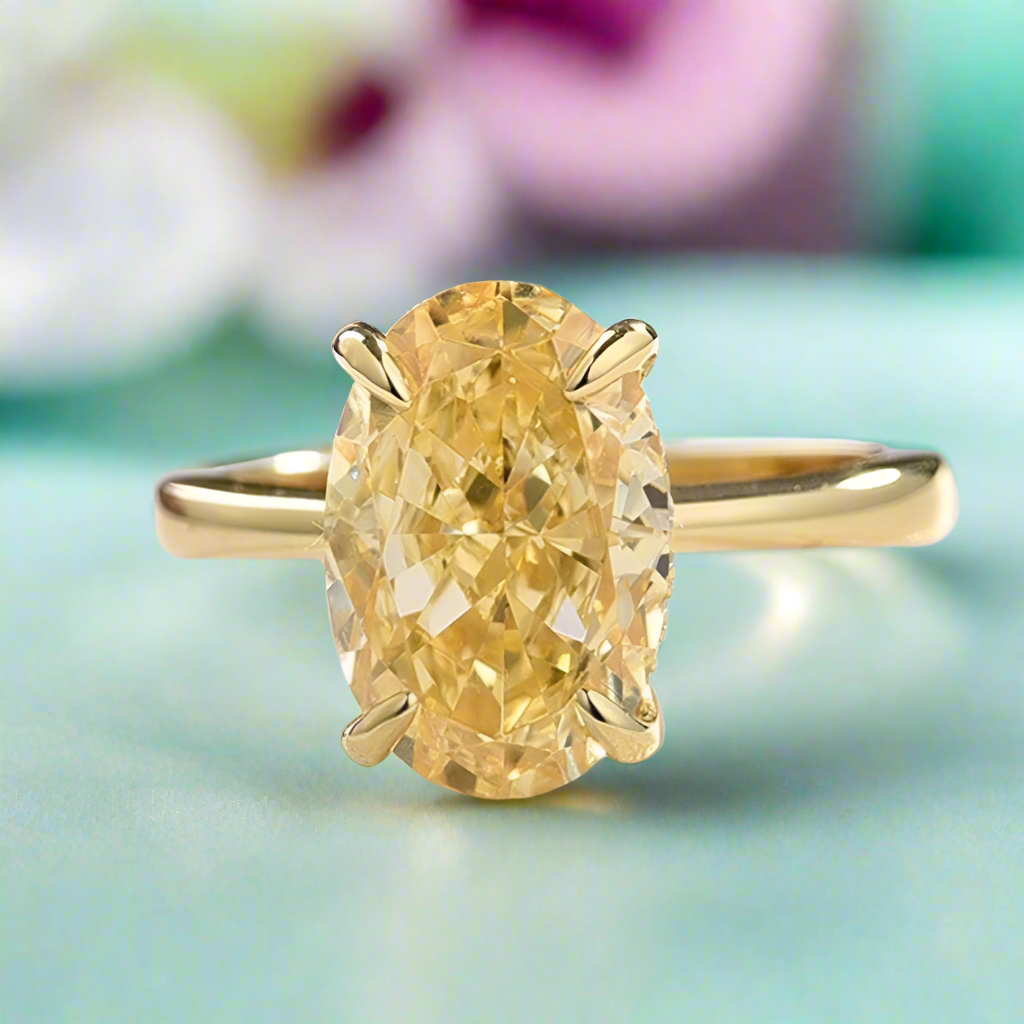 Oval Cut 3.5ct Yellow Diamond Yellow Gold Engagement Ring-Evani Naomi Jewelry