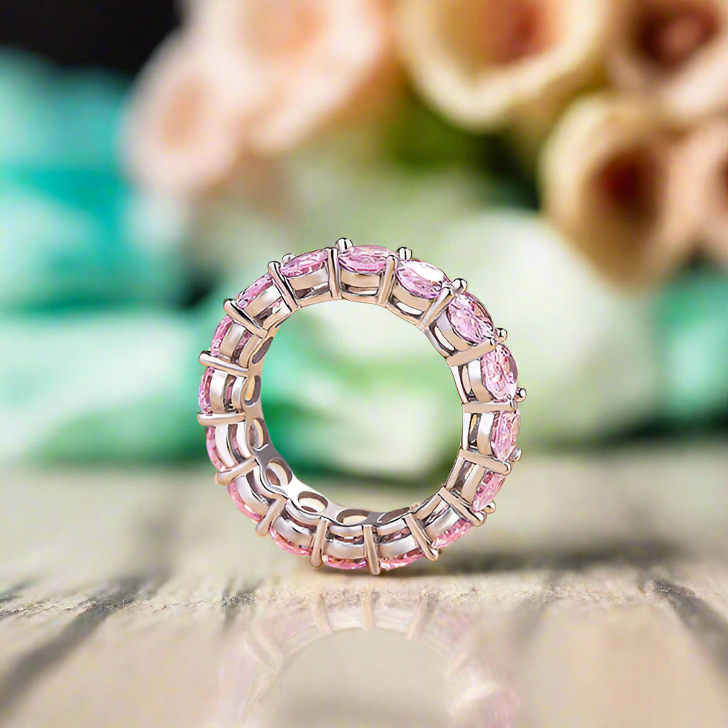 Oval Cut 8.5ct Light Pink Sapphire Diamond Band-Evani Naomi Jewelry