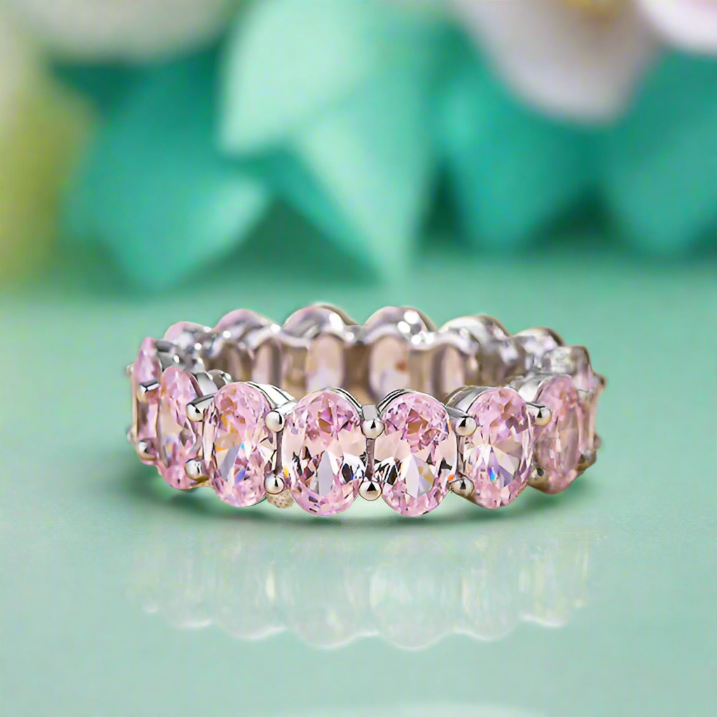 Oval Cut 8.5ct Light Pink Sapphire Diamond Band-Evani Naomi Jewelry