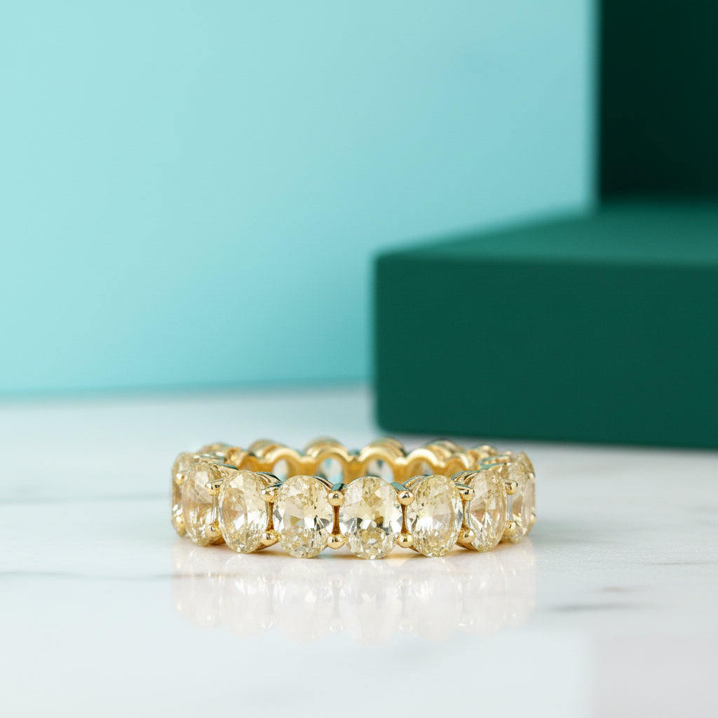 Oval Cut 8.5ct Yellow Sapphire Yellow Gold Wedding Band-Evani Jewelry