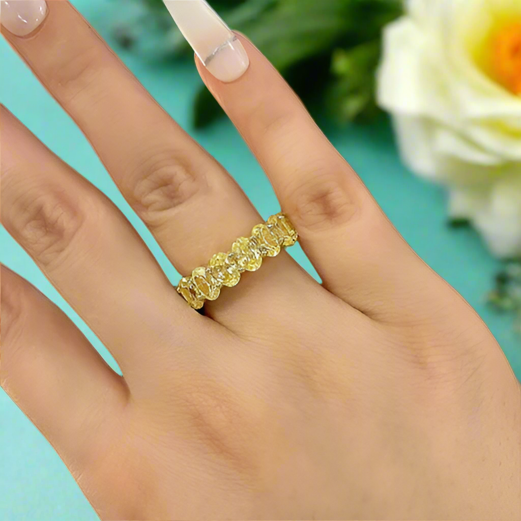 Oval Cut 8.5ct Yellow Sapphire Yellow Gold Wedding Band-Evani Naomi Jewelry