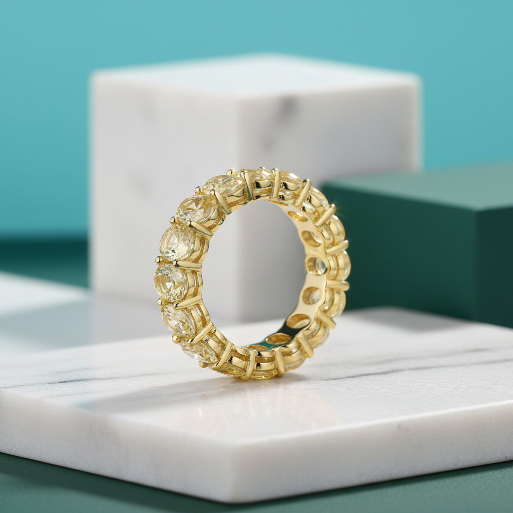 Oval Cut 8.5ct Yellow Sapphire Yellow Gold Wedding Band-Evani Jewelry