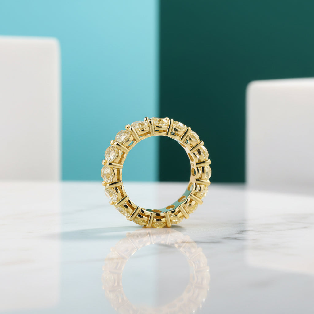 Oval Cut 8.5ct Yellow Sapphire Yellow Gold Wedding Band-Evani Jewelry