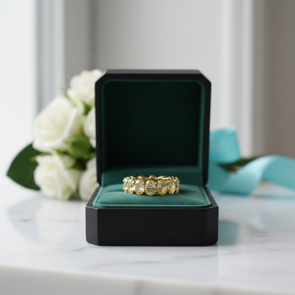 Oval Cut 8.5ct Yellow Sapphire Yellow Gold Wedding Band - Evani Naomi Jewelry