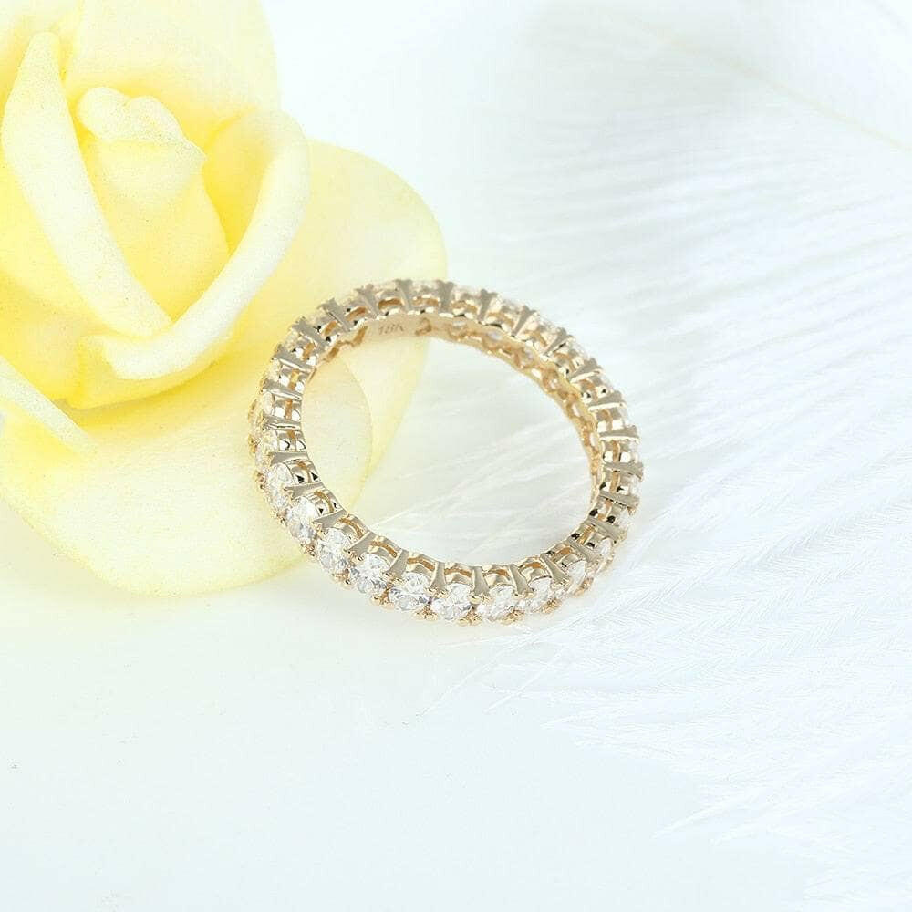 Oval Cut Diamond Stackable 18k Yellow Gold Eternity Wedding Band-Evani Naomi Jewelry