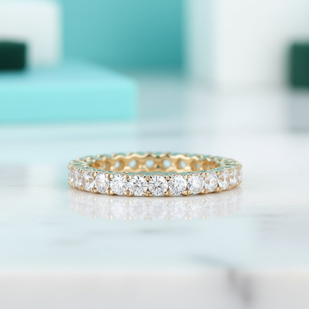 Oval Cut Diamond Stackable 18k Yellow Gold Eternity Wedding Band-Evani Jewelry