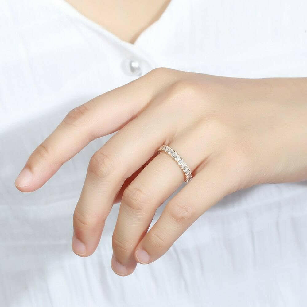 Oval Cut Diamond Stackable 18k Yellow Gold Eternity Wedding Band-Evani Naomi Jewelry