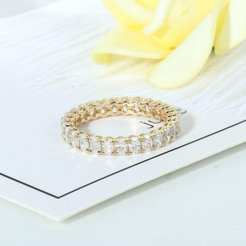 Oval Cut Diamond Stackable 18k Yellow Gold Eternity Wedding Band-Evani Naomi Jewelry