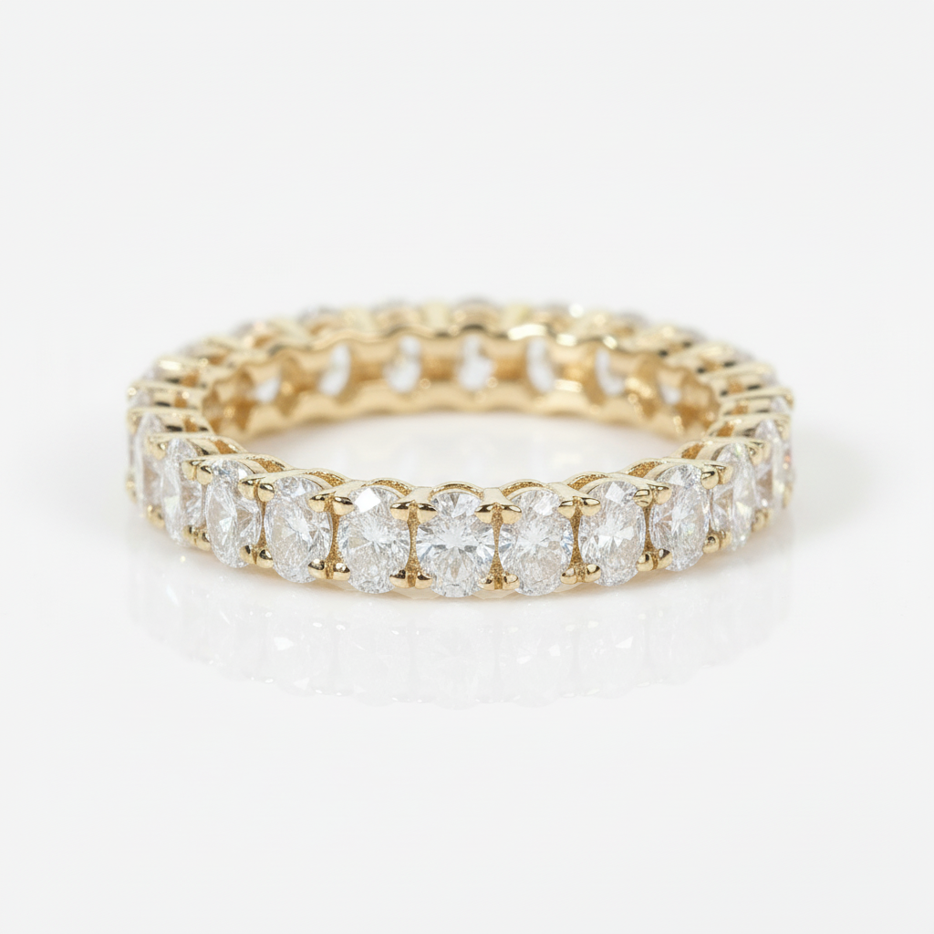 Oval Cut Diamond OptionStackable 18k Yellow Gold Eternity Wedding Band - Evani Naomi Jewelry