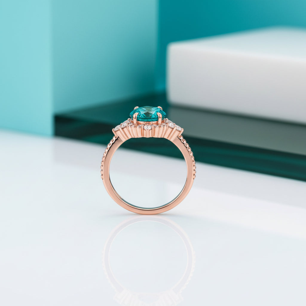 Oval Cut Paraiba Tourmaline Vintage Rose Gold Engagement Ring-Evani Jewelry