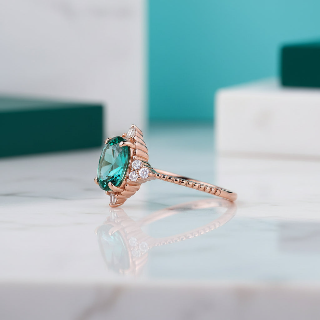 Oval Cut Paraiba Tourmaline Vintage Rose Gold Engagement Ring-Evani Jewelry