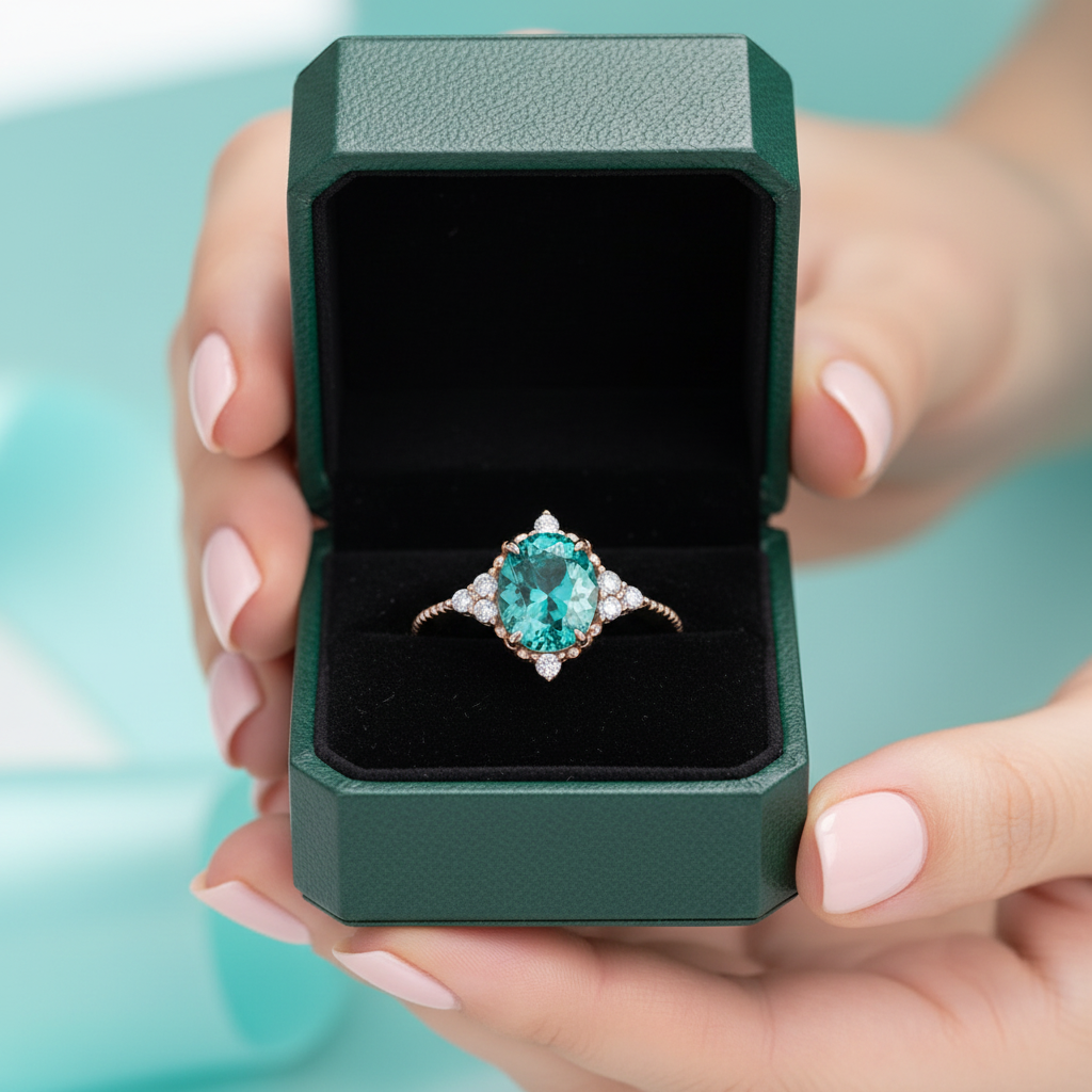 Oval Cut Paraiba Tourmaline Vintage Rose Gold Engagement Ring - Evani Naomi Jewelry