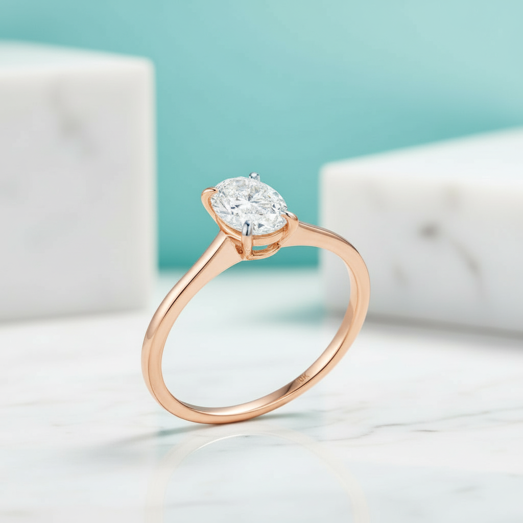 Diamond Oval Solitaire 14K Yellow Gold Engagement Ring-Evani Jewelry