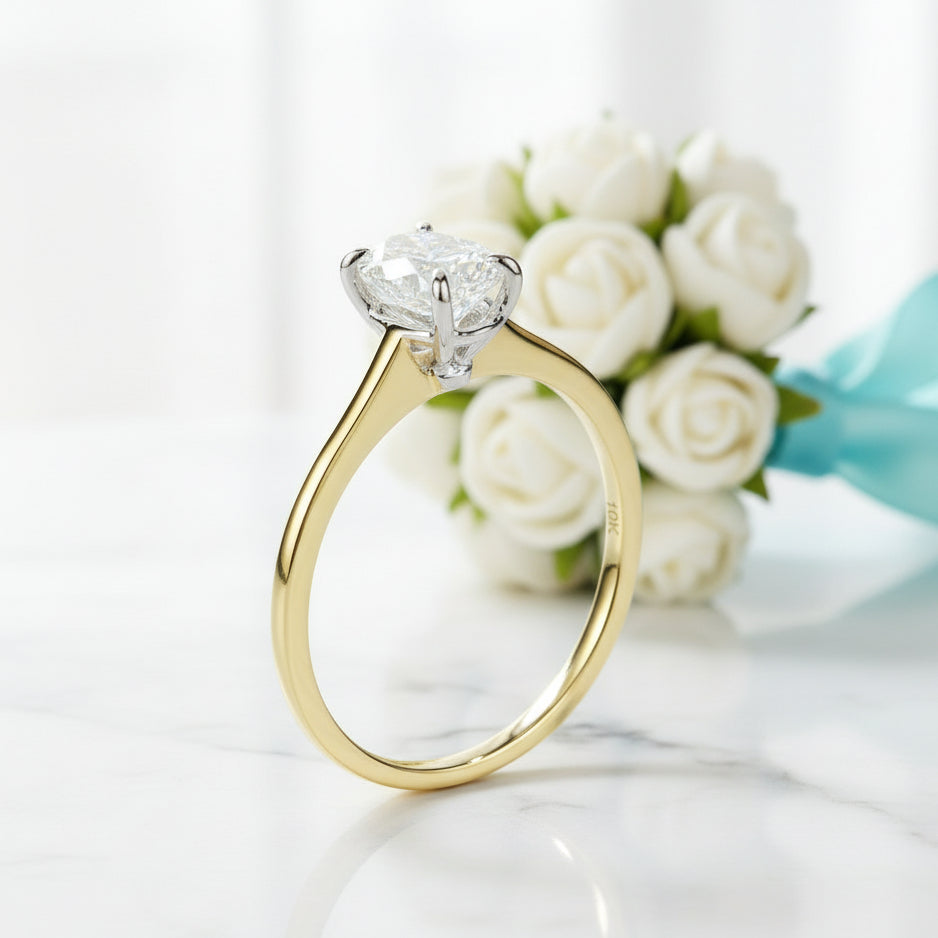 Diamond Oval Solitaire 14K Yellow Gold Engagement Ring-Evani Jewelry