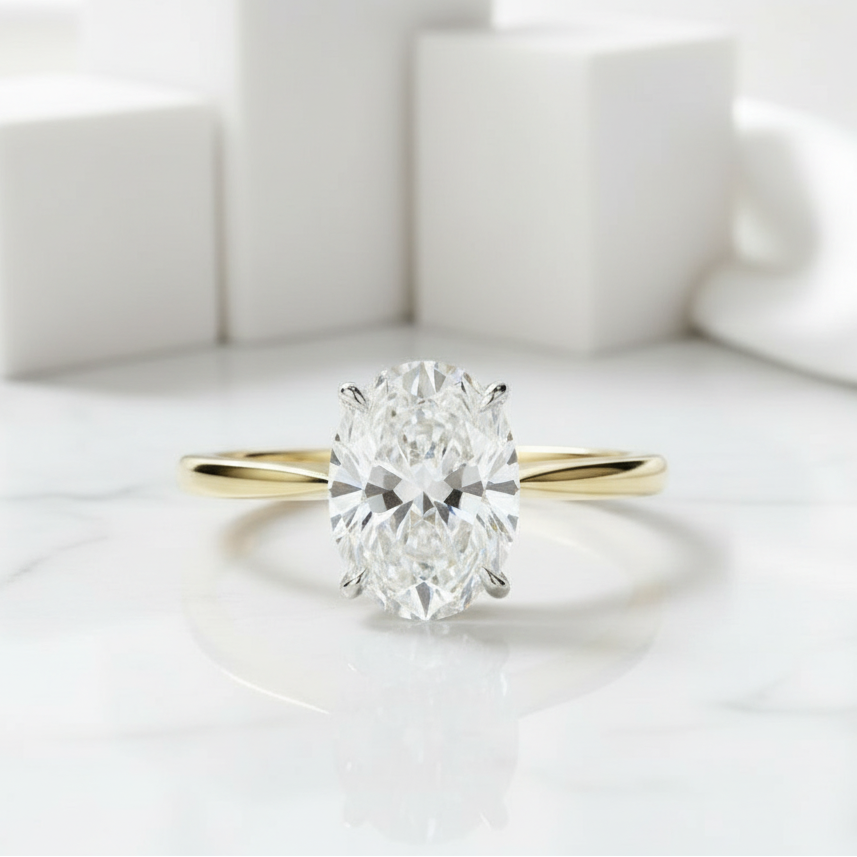 Diamond Oval Solitaire 14K Yellow Gold Engagement Ring-Evani Jewelry