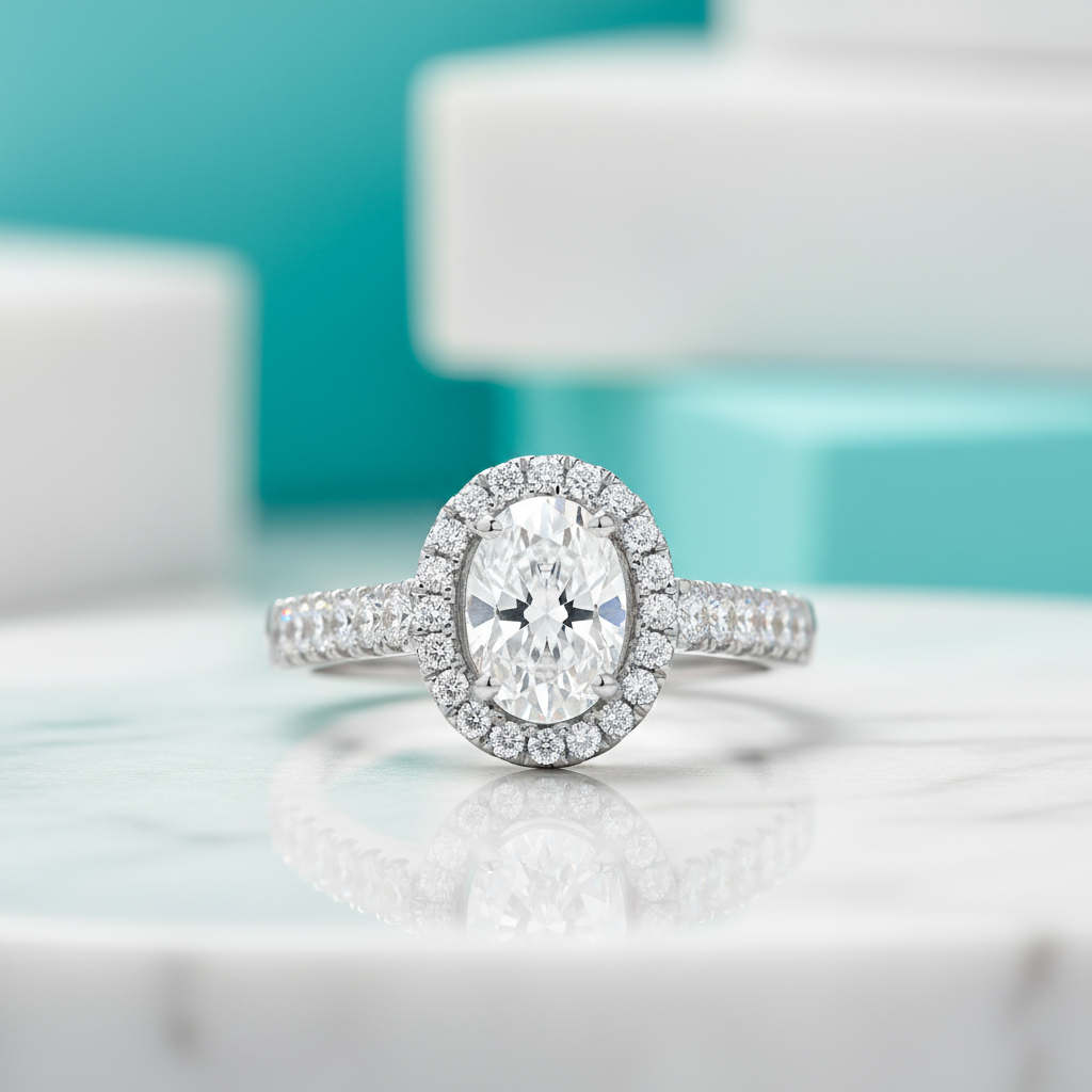 1.50 ct Oval-cut Diamond Halo Engagement Ring-Evani Jewelry