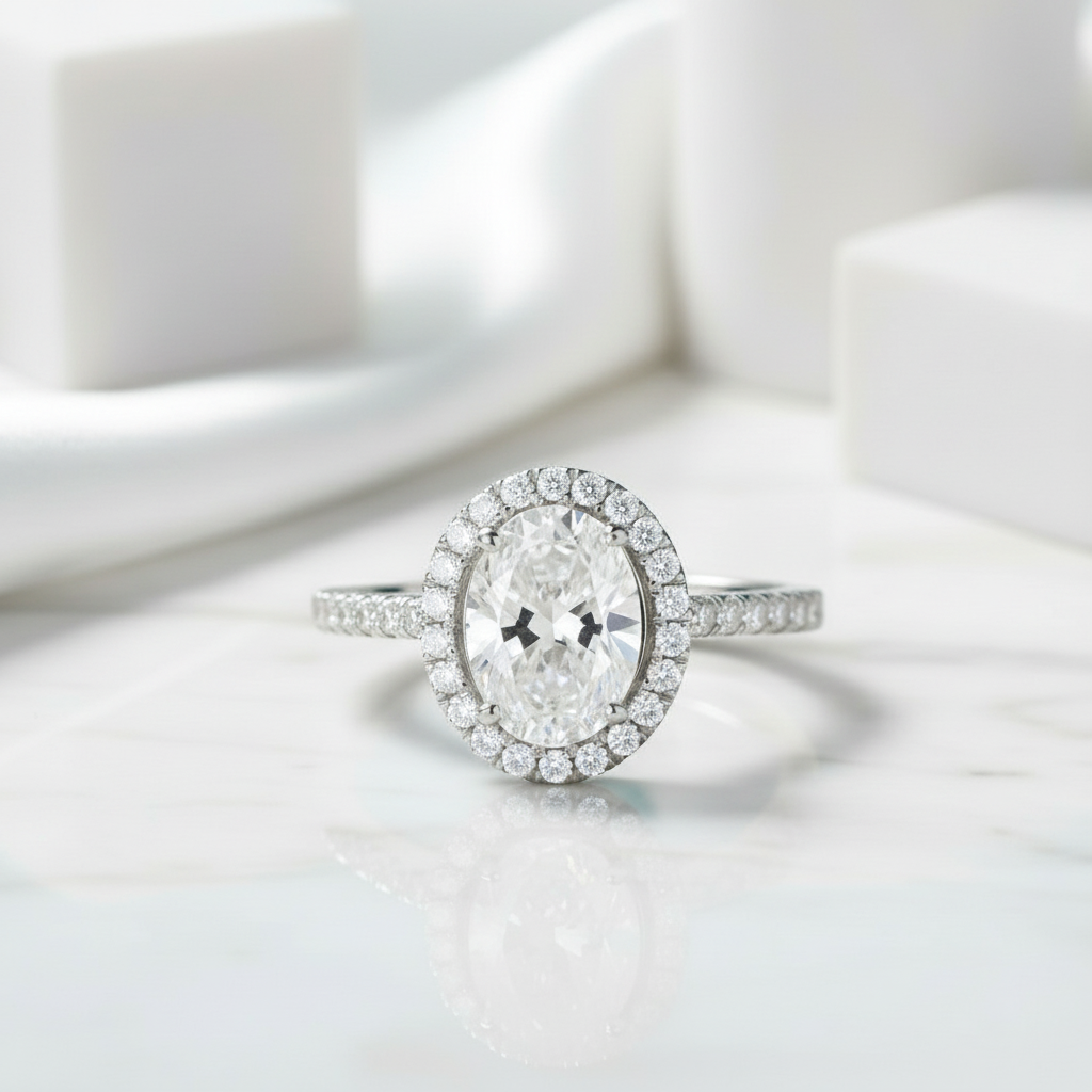 1.50 ct Oval-cut Diamond Halo Engagement Ring-Evani Jewelry