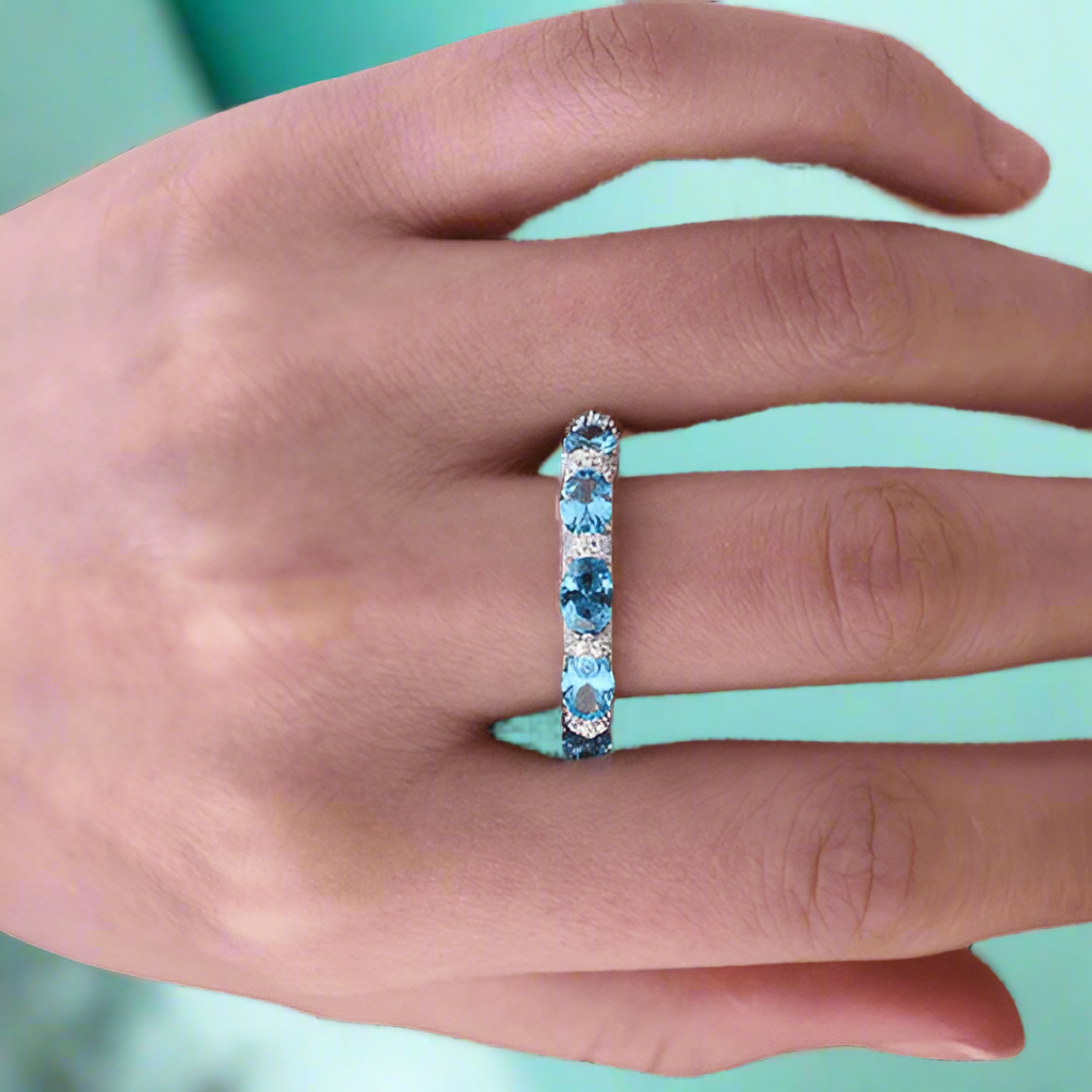 Oval-cut Aquamarine Blue Diamond Wedding Band-Evani Naomi Jewelry