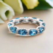 Oval-cut Aquamarine Blue Diamond Wedding Band-Evani Naomi Jewelry