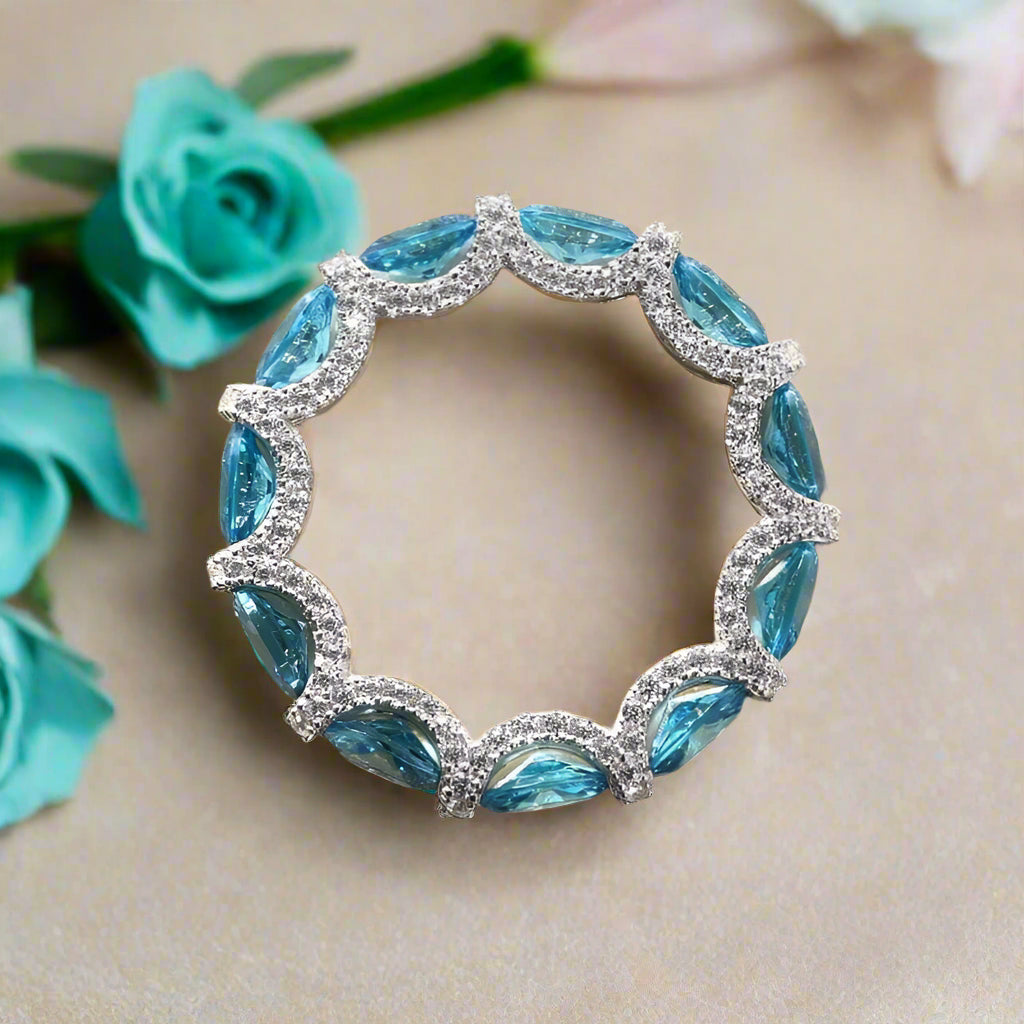 Oval-cut Aquamarine Blue Diamond Wedding Band-Evani Naomi Jewelry
