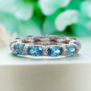 Oval-cut Aquamarine Blue Diamond Wedding Band-Evani Naomi Jewelry