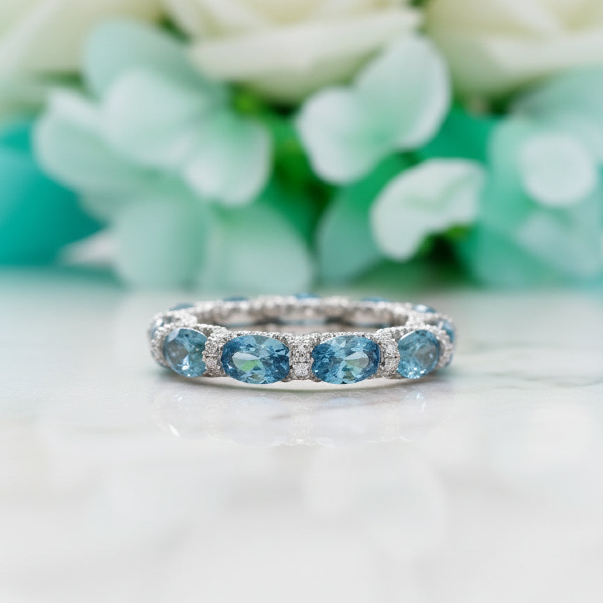 Oval-cut Aquamarine Wedding Band-Evani Jewelry