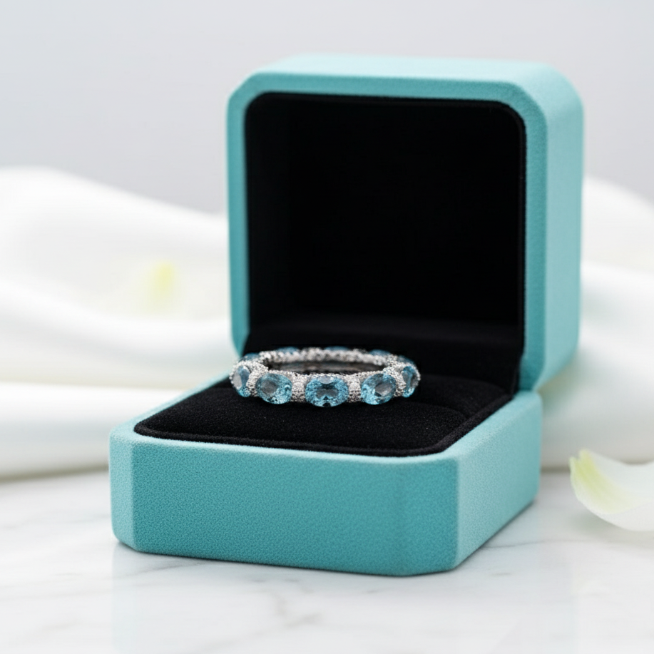Oval-cut Aquamarine Wedding Band-Evani Jewelry