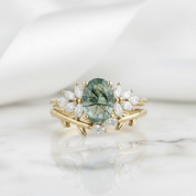 Wild and Gentle Vow- Oval Shaped Natural Moss Agate Engagement Ring