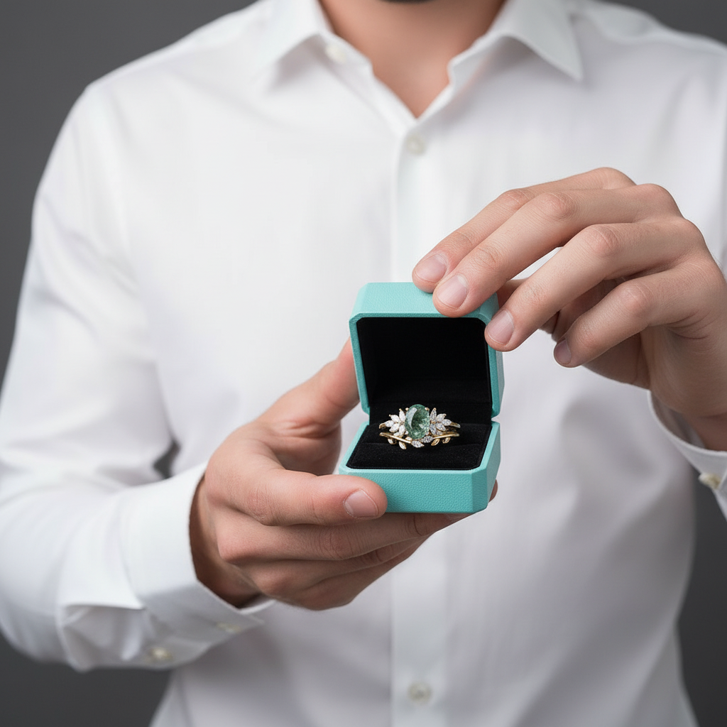 Wild and Gentle Vow- Oval Shaped Natural Moss Agate Engagement Ring
