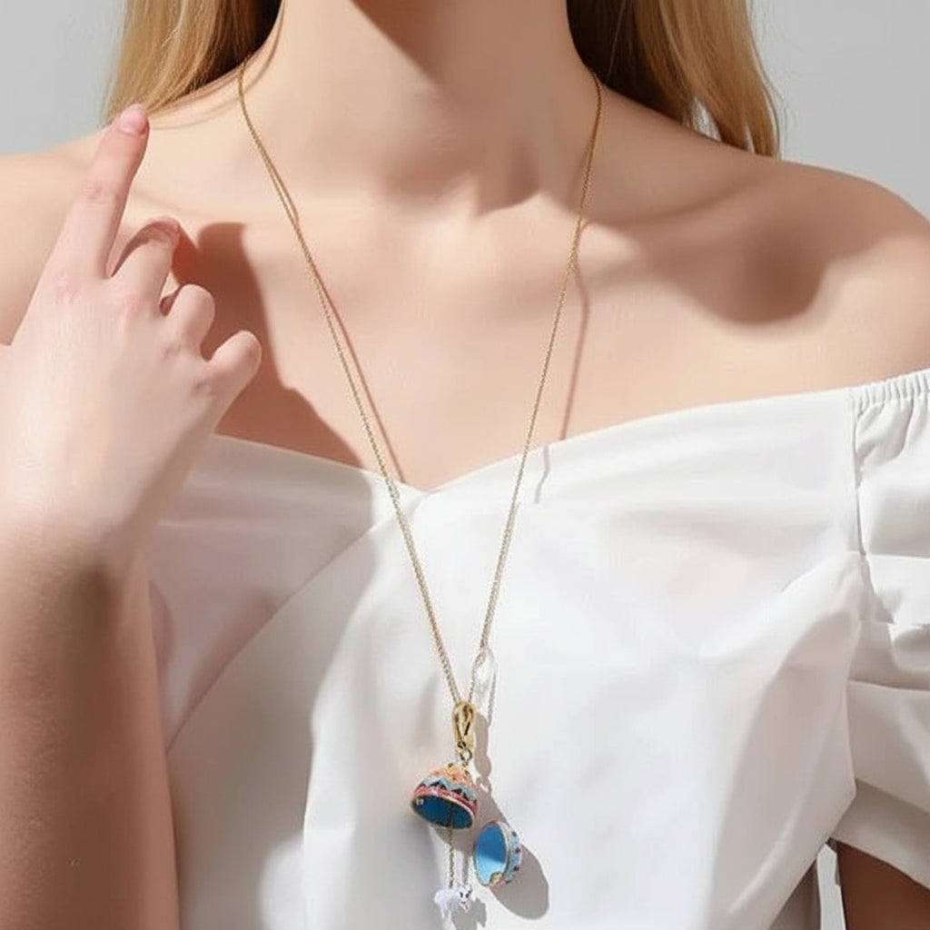Painted Eggshell Enamel Necklace-Evani Jewelry