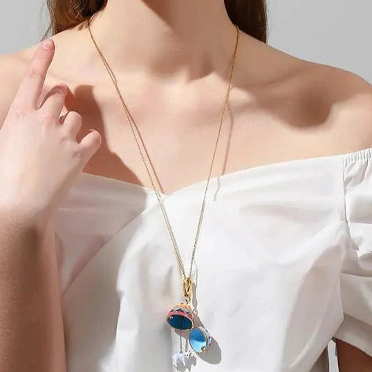 Painted Eggshell Enamel Necklace-Evani Naomi Jewelry